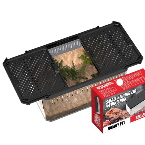 XIGETRAIL Transparent Portable Reptile Terrarium Habitat, Reptile Feeding Box for for Gecko, Tarantula, Scorpion, Spider, Hermit Crab,Frog (12" x 7.7" x 5.1" Black) - color: Black