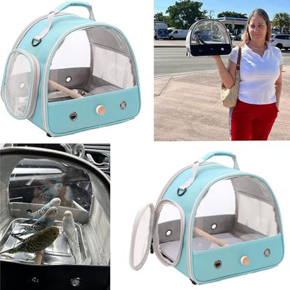 Bird Carrier, Portable Small Bird Parrot Parakeet Carrier with Standing Perch and Stainless Steel Tray, Side Access Window Collapsible (Green, Clear Windows) - color: Green