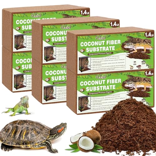 Halatool 6 Pack Coconut Fiber Tortoise Substrate, Organic Compressed Coco Fiber Bricks Reptile Bedding for Gecko Snake Lizard Hermit Crab Tarantula Worm Bin Frog - color: 6 pack