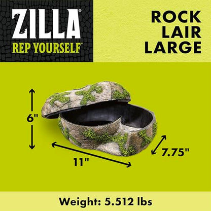 Zilla Rock Lair, Naturalistic Hide, Supports Shedding and Egg-Laying, Retains Humidity, Ideal for Snakes and Lizard, Large - size: Large
