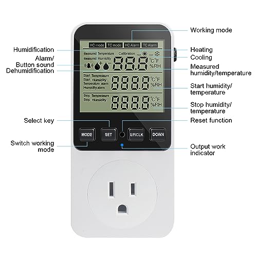 KETOTEK Humidity Controller Outlet Plug with Sensor, Digital Humidistat Switch 120V with Alarm for Greenhouse Mushroom Humidifier Dehumidifier