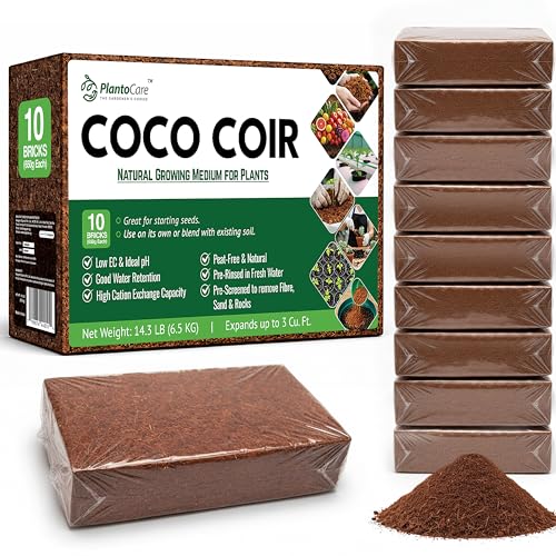 Premium Coco Coir by PlantoCare – Professional Grade Coconut Coir Growing Medium, pH Neutral & Low EC – Ideal for Seed Starters, Potting Mix, Hydroponics & Houseplants [10 Bricks of 650 Grams Each] - style: 10 Bricks (650 gram each)