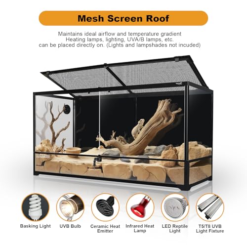 Glass Reptile Terrarium 18" x 18"x 36"Front Opening Chameleon Cage ull View Glass Terrarium Tank with Double Hinge Door for Reptiles Amphibians, Bearded Dragon Gecko Lizard Snake