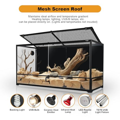 Glass Reptile Terrarium 18" x 18"x 36"Front Opening Chameleon Cage ull View Glass Terrarium Tank with Double Hinge Door for Reptiles Amphibians, Bearded Dragon Gecko Lizard Snake