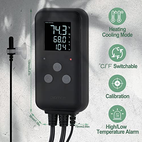 Greenhouse Temperature Controller Digital Waterproof Thermostat for Home Brewing, Fermentation, Breeding, Incubation, Terrarium, Heating & Cooling, 110V 10A 1100W
