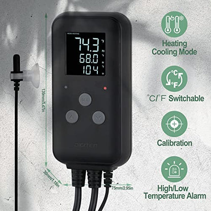 Greenhouse Temperature Controller Digital Waterproof Thermostat for Home Brewing, Fermentation, Breeding, Incubation, Terrarium, Heating & Cooling, 110V 10A 1100W