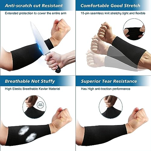 2 Pairs Protective Arm Sleeves, Cut Resistant Sleeve Arm Protectors Anti Abrasion Safety Armband for Garden Kitchen Work (Black+Black) - color: Black+black