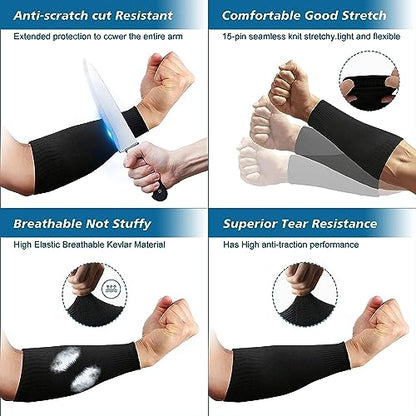 2 Pairs Protective Arm Sleeves, Cut Resistant Sleeve Arm Protectors Anti Abrasion Safety Armband for Garden Kitchen Work (Black+Black) - color: Black+black