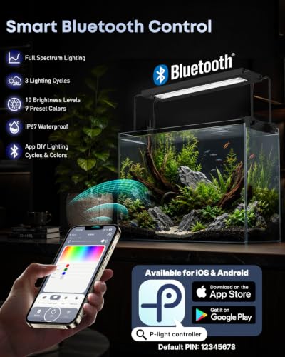 Pawfly Aquarium Light for Plants, 14 W Bluetooth Fish Tank Light, Full Spectrum Aquarium Lights for 12"-18" Fish Tanks, Extendable 24/7 LED Lights with Timer Modes & Adjustable Brightness - size: 12"-18"