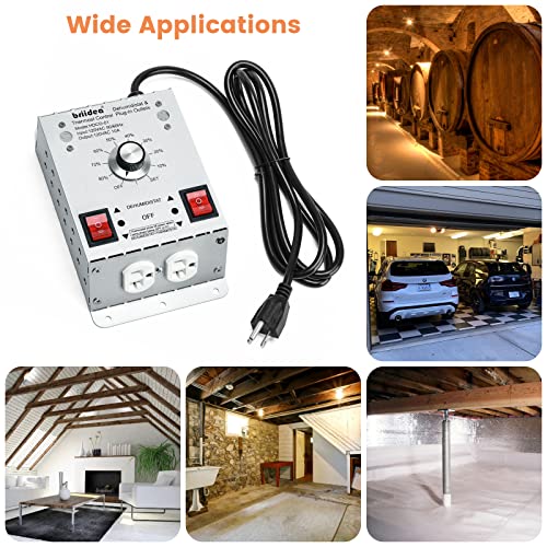 Crawl Space Humidistat Controller, Briidea Dehumidistat and Thermostat Control with 2 Plug in Outlets, Ideal for Basements Attics Garages, Reduce the Crawl Space Humidity Level