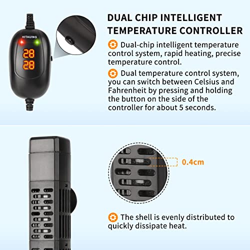 HiTauing Aquarium Heater, 50W/100W/200W/300W/500W Submersible Fish Tank Heater with Over-Temperature Protection and Automatic Power-Off When Leaving Water for Saltwater and Freshwater - size: 50W