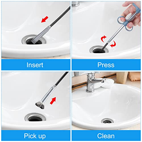 HARFINGTON 2pcs Flexible Grabber Claw Pick Up Tool 63 Inch 4 Claws Stainless Steel Sewer Cleaning Hook Unclog Sink Sewer Hair Drain Cleaner Tool Sink Unclogger for Toilet Bathtub Sewer Grey - color: Gray, size: 63 Inch
