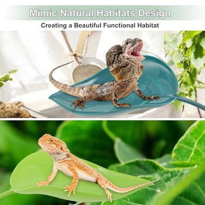 Frog Habitat Leaves, Artificial Plant Decoration with Suction Cups, Reptile Tank Decoration for Frog Lizards, Dark Blue, Green, Blue, 3 Pcs