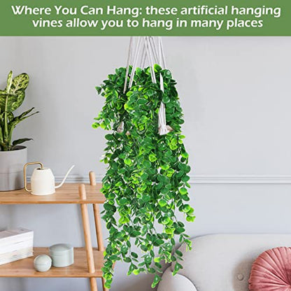Hoteam 12 Pcs Artificial Hanging Plants 32 Inch Fake Ivy Vines with Fake Leaves Patio Artificial Plants Greenery for Living Room Indoor Outdoor Wall, No Basket (Eucalyptus) - color: Eucalyptus