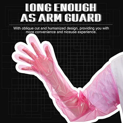 Patelai 50 Pcs Disposable Dressing Gutting Gloves 1.6 Mil Shoulder Length Hunting Field Dressing Glove for Deer Cleaning Gutt - color: Pink