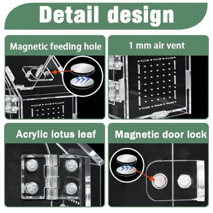 Acrylic Jumping Spider Enclosure House-Shaped Terrarium | Clear 360° view tank, magnetic door & top feeding port, 1mm vents, for mantis, tarantula, gecko & small insects - color: Transparency