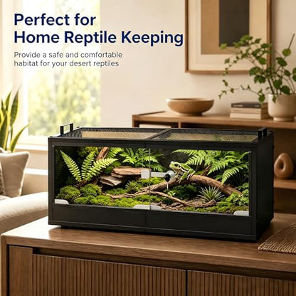 20 Gallon Reptile Terrarium Tank, Lockable Reptile Enclosure with Mesh Top & Handles, Escape-Proof Habitat Cage with Sliding Door for Snakes, Lizards, Tortoise & Small Animals, Black