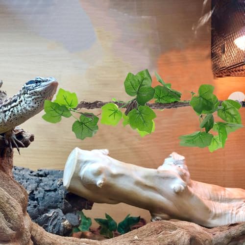 STOBAZA Realistic Artificial Climbing Vine Branch with Suction Cup, Flexible Faux Jungle Plant for Reptile Terrarium Decoration, Suitable for Bearded Dragons, Geckos, Frogs, and Snakes