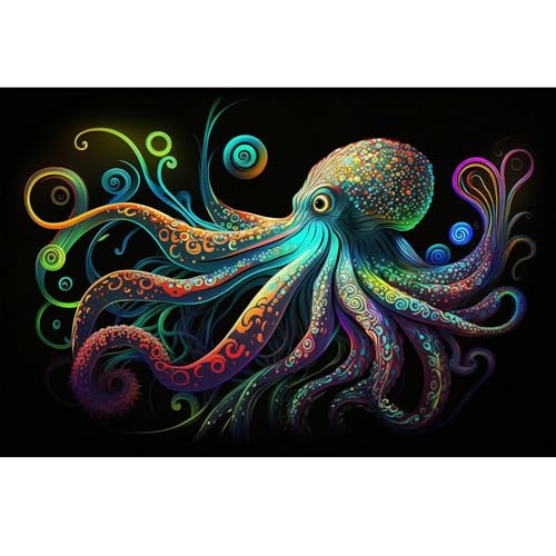 Octopus Aquarium Background Exquisite Colorful Octopus Terrarium Background Glowing Octopus on Black Background Fish Tank Backdrop Octopus Backdrops Poster Wallpaper Decorations Vinyl 24x16in - color: Cartoon Green, size: 24(W)x16(H)in