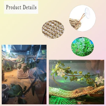 Seagrass Hammock for Bearded Dragon,Large Reptile Hammock with Suction Cups Lizard Lounger Bed Jungle Climber Vines Chameleon Terrarium Habitat Decor for Bearded Dragons,Geckos,Snakes