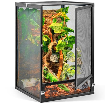 RunDuck 33 Gallon 360° Panoramic Foldable Reptile Terrarium Kit: Crested Gecko Tank and Reptile Cage for Superior Ventilation, Easy Feeding, Sturdiness, and Simple Assembly (Black, 26"x17"x17")