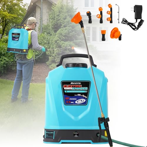 Moongiantgo Battery Powered Backpack Sprayer 5.3GAL, Effortless Mixing&Spraying Garden Lawn Sprayer Dual Pump, 78-101PSI Adjustable Pressure Sprayer with 6 Spray Nozzles for Gardening Weeding Cleaning