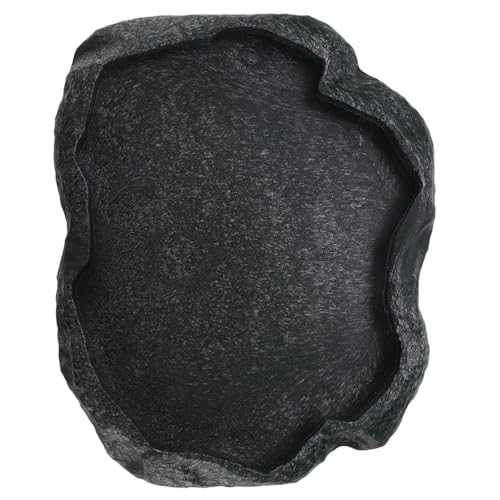Resin Rock Reptile Food and Water Bowl, Terrarium Dish for Bearded Dragon, Leopard Gecko, Lizard, Tortoise Feeder Accessories - color: Dark green M