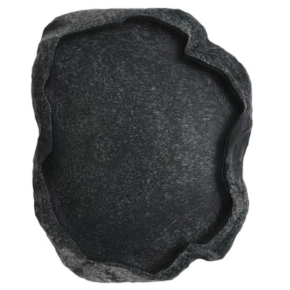 Resin Rock Reptile Food and Water Bowl, Terrarium Dish for Bearded Dragon, Leopard Gecko, Lizard, Tortoise Feeder Accessories - color: Dark green M