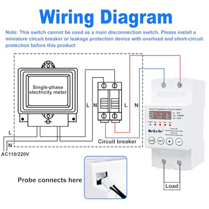 High-Power Temperature Control Switch, Rail-Mounted Digital Thermostat with Real-Time LCD Display for Heating & Cooling, 63A 110/220V, -40°C to 140°C, Ideal for Greenhouses, Aquaculture,Boilers