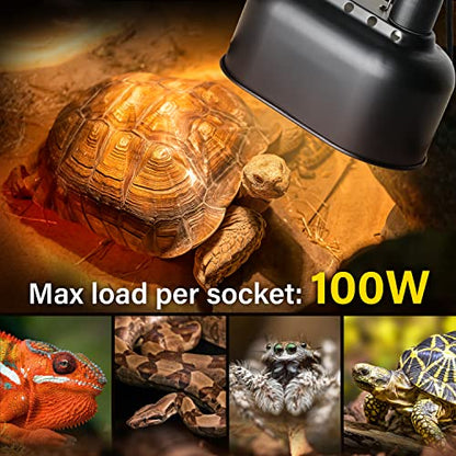 Simple Deluxe Dual Reptile Light Fixture, Aluminum Reflector Dome Lamp Cap, Combo Heat-Lighting Lamp Double Sockets Bulbs Holder with Independent Switches, for Amphibians Terrarium, Turtle Tank - size: Dual Dome Light