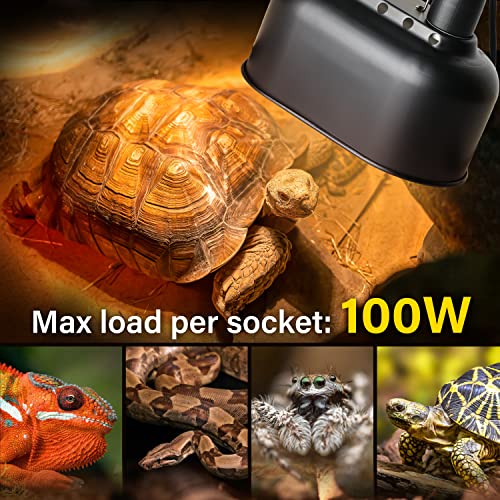 Simple Deluxe Reptile Lamp Fixture Aluminum Dome Light Dual Deep Cap Integration Design Heat-Lighting Lamp Double Sockets Bulbs Holder with Independent Switches, for Terrarium, Turtle Tank, Black - size: 1 Pack, style: Daul Dome Light