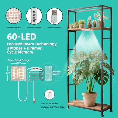 Under Shelf Grow Light, USB Powered Adhesive Stick On LED Under Cabinet Puck Light with Timer, Full Spectrum High PPFD Small Plant Light for Shelves, Indoor Plants, Terrarium, Display Case (3500K) - size: Single Head - 60 LED