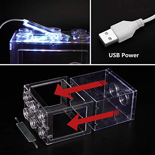 Oltraman Small Betta Fish Tank, Aquarium Tank Kit with LED Lighting, 0.6 Gallon Stackable Fighting Fish Tank Set, Fish Bowl Accessories for Turtle Reptile Shrimp Crab Insects as Decoration