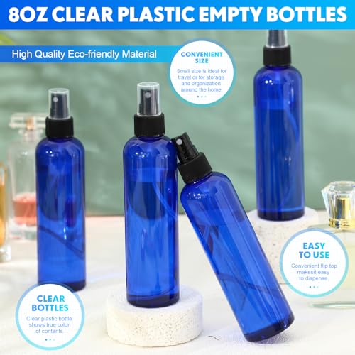 Eccliy 32 Pcs 8 oz Spray Bottles Fine Mist Plastic Spray Bottles Clear Empty Sprayer Hairs Refillable Travel Sprayer with Pump Cap for Cleaning Oils Travel Perfumes(Blue,Clear) - color: Blue, style: Clear
