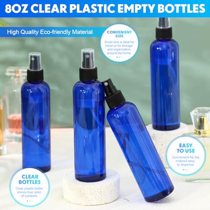 Eccliy 32 Pcs 8 oz Spray Bottles Fine Mist Plastic Spray Bottles Clear Empty Sprayer Hairs Refillable Travel Sprayer with Pump Cap for Cleaning Oils Travel Perfumes(Blue,Clear) - color: Blue, style: Clear