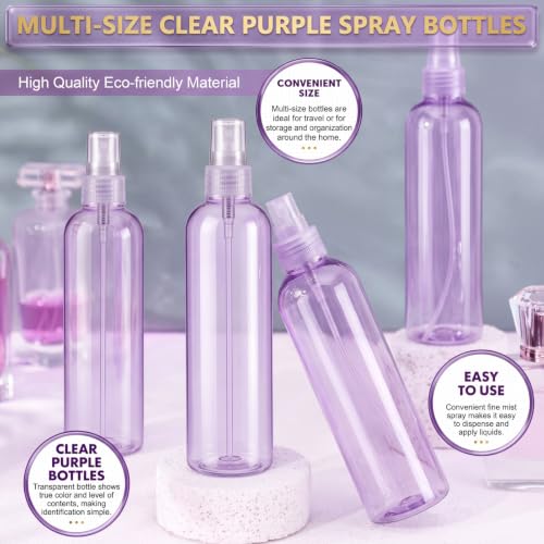 Eccliy 32 Pcs 8 oz Spray Bottles Fine Mist Plastic Spray Bottles Empty Sprayer Hairs Refillable Travel Sprayer with Pump Cap for Cleaning Oils Travel Perfumes (Purple,Clear) - color: Purple, style: Clear