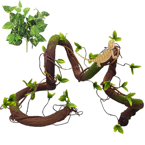 BNOSDM Reptile Jungle Vines with Leaves,Flexible Reptile Climbing Vines Branch,Chameleon Bendable Plants Tank Accessories,Pet Habitat Decor for Bearded Dragon,Snakes,Geckos,Lizards - color: Green - 70.9''lvines Decor