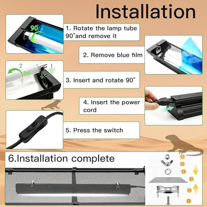 T5 10.0 UVB Reptile Light Fixture Combo Kit, 24W High Output UVA UVB Light with Upgraded Wider Alloy Reflector for Bearded Dragons Lizards Tortoises and Other Desert or Tropical Reptiles (22.7Inch) - size: 22.7Inch