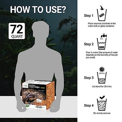 REPTI ZOO 72 Quart Reptiles Coconut Chip Substrate, Coco Husk Reptiles Bedding for Ball Python, Snakes, Geckos, Lizards, Tortoises, Frogs | Terrarium Tanks Substrate - style: Coconut Chip Substrate