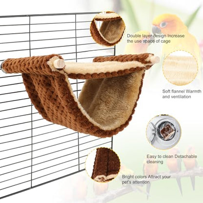 BWOGUE Winter Warm Bird Nest Bed Hanging Hammock Snuggle Hut Parrot House Tent Toy Bird Cage Perch for Parakeet Budgies Cockatiels Lovebird Cockatoo Finch Hamster Chinchilla Guinea Pig - color: Coffee, size: Medium (9"x7.2")