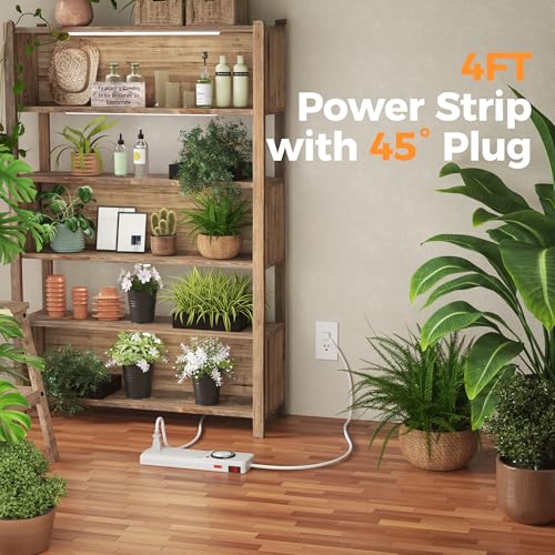 TESSAN 8 Outlets Power Strip with Timer (4 Sockets Timed, The Others Always On), 4 FT Extension Cord with Multiple Outlets, 900J Timer Surge Protector Power Strip with Switch for Plant Aquarium Light