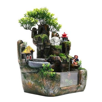110V 3.5W Tabletop Water Fountain, Indoor Rockery Stream Desktop Fountain Waterfall with Atomizer & Auto Pump, Led Illuminated Waterfall, Zen Décoration for Meditation for Good Luck & Wealth