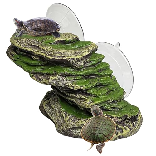 kathson Turtle Basking Platform, Turtle Dock Tortoise Climbing Ramp Shale with Suction Cups, Turtle Aquarium Accessories for Terrapins, Frogs - color: Green-Brown
