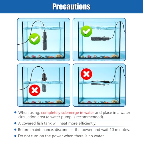 25W Mini Aquarium Heater Submersible Constant Temperature Fish Tank Betta Heater Free Thermometer Sticker Suitable for 1-6 Gallons Saltwater and Freshwater Tanks