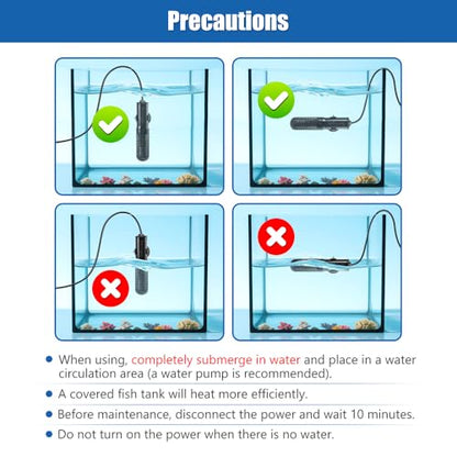 25W Mini Aquarium Heater Submersible Constant Temperature Fish Tank Betta Heater Free Thermometer Sticker Suitable for 1-6 Gallons Saltwater and Freshwater Tanks