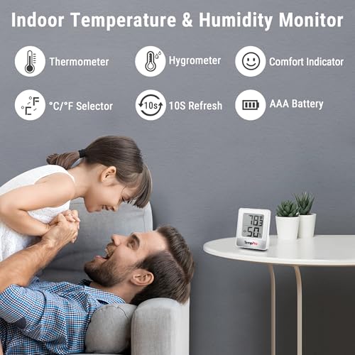 TempPro TP49 2 Pieces Digital Hygrometer Indoor Thermometer Humidity Meter Mini Hygrometer Thermometer with Temperature and Humidity Monitor Room Thermometer (Previously ThermoPro) - color: White Indoor Thermometer
