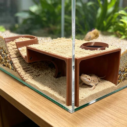 Reptile Hide with Viewing Window – Corner Underground Cave Observation Hideout for Hermit Crab, Leopard Gecko & Bearded Dragon – Reptile Habitat Tank Decor