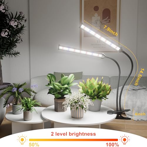 GooingTop LED Grow Light,White Full Spectrum Clip Plant Growing Lamp with High Power Red Blue LEDs for Indoor Plants,Dimming & Optional Auto Timer - size: 75Watts