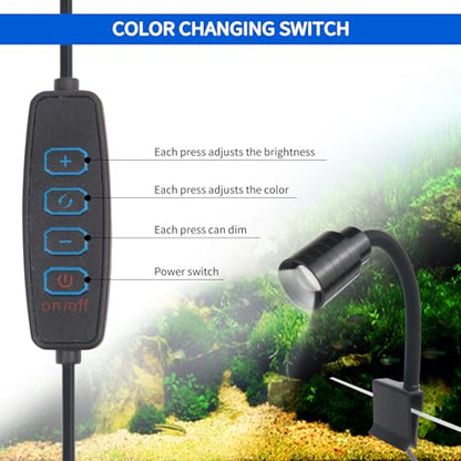Mini Clip On Aquarium Light Small Dimmable Fish Tank Light USB Spotlight with 3 Light Modes 10-Level Brightness for 1 to 3 Gallon Tanks (Adapter NOT Included) - size: Clip Light With Dimmer