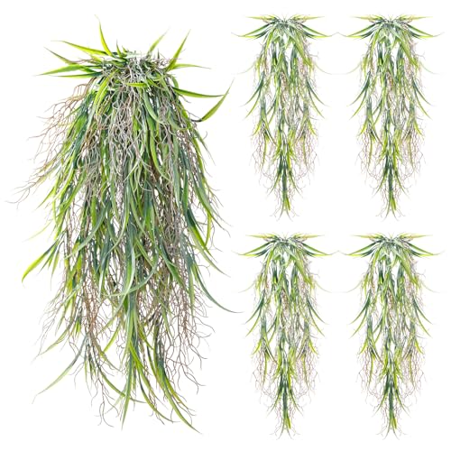 dallisten 4Pcs Fake Hanging Fern Plants for Outdoors, UV Resistant Artificial Ferns Greenery Vines Faux Trailing Plants for Indoor Wall Porch Wedding Boho Home Garden Decor(4PCS WhiteGreen Leaves) - color: 4pcs Whitegreen Leaves